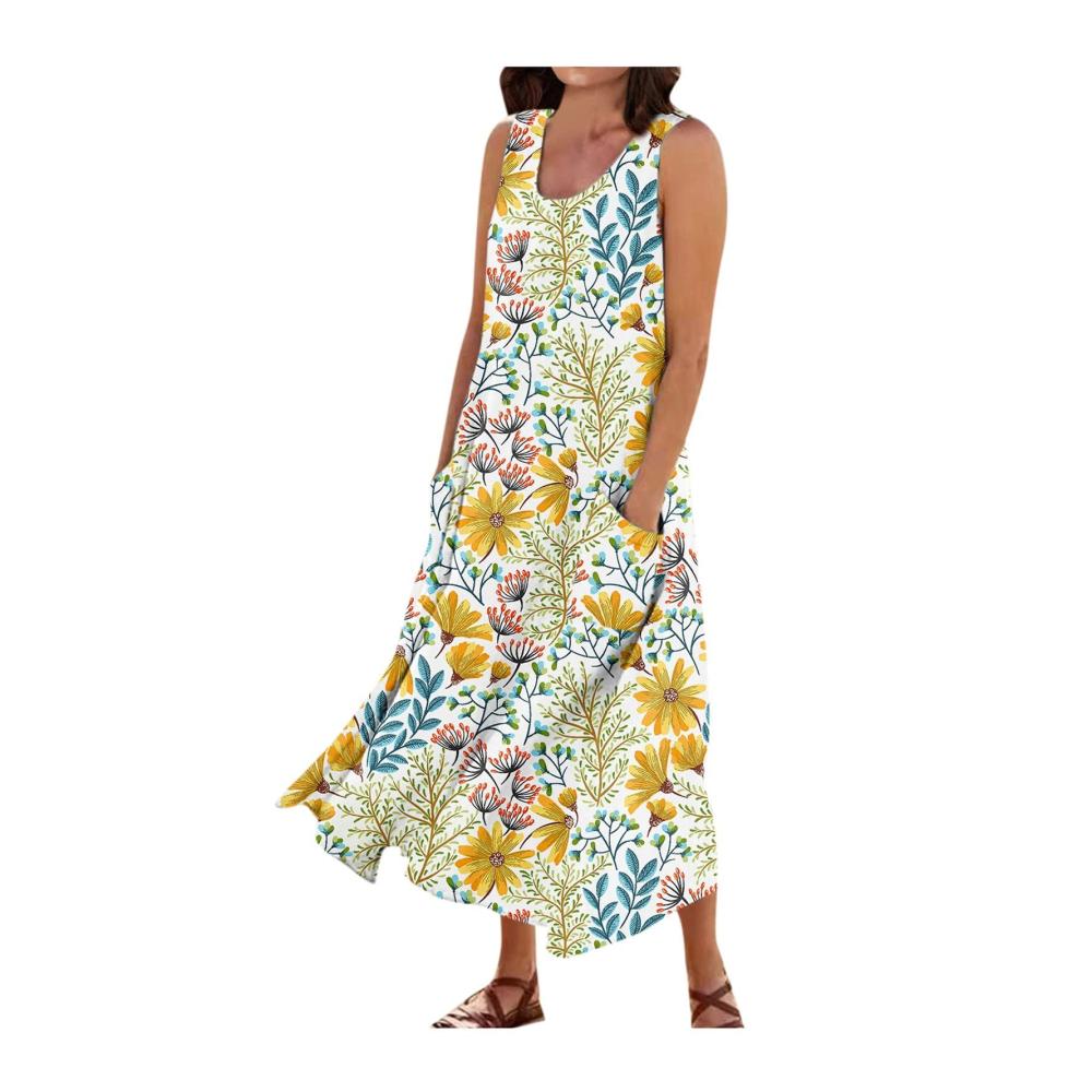 06-gelb Sommerkleid Damen Lang