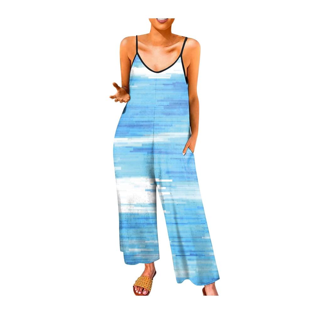 02-himmelblau Damen Jumpsuit Latzhosen Sommer